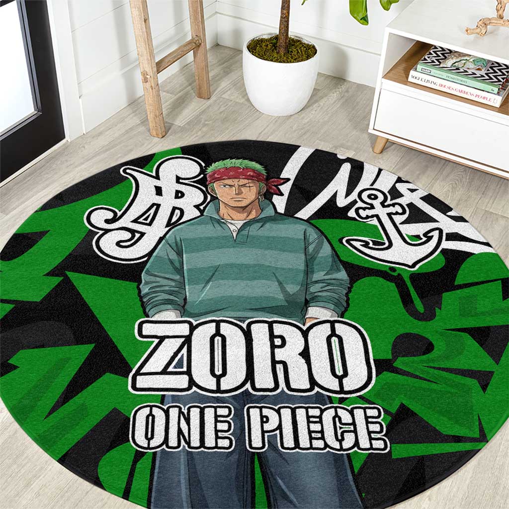 Roronoa Zoro One Piece Round Carpet Graffiti Street Art Anime Collage