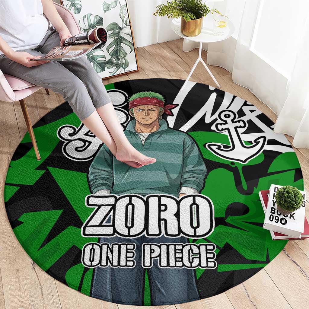 Roronoa Zoro One Piece Round Carpet Graffiti Street Art Anime Collage
