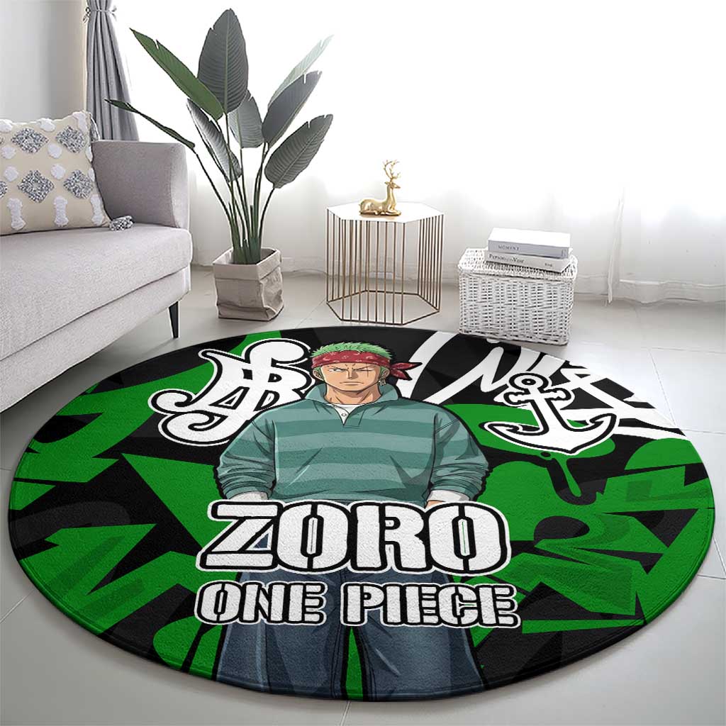 Roronoa Zoro One Piece Round Carpet Graffiti Street Art Anime Collage