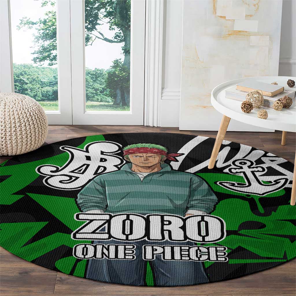 Roronoa Zoro One Piece Round Carpet Graffiti Street Art Anime Collage