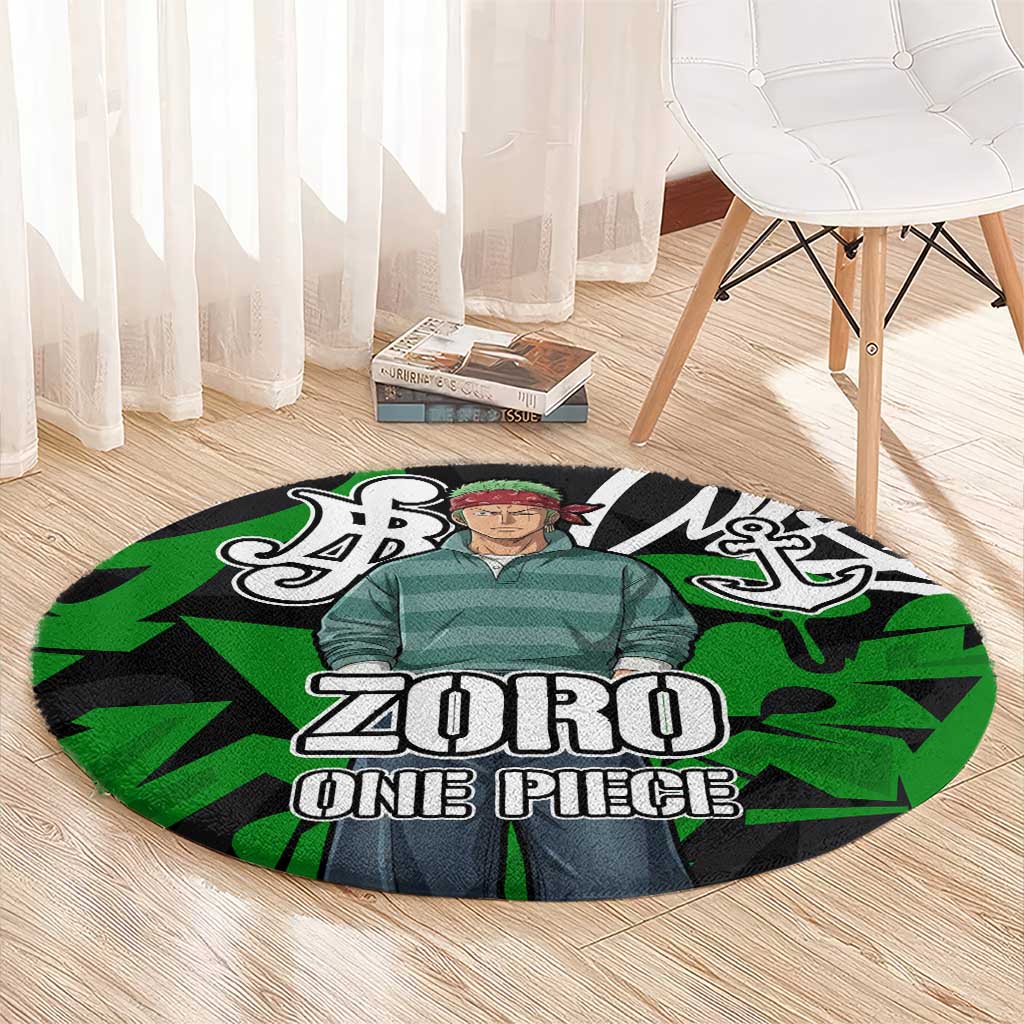 Roronoa Zoro One Piece Round Carpet Graffiti Street Art Anime Collage