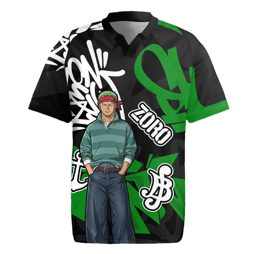 Roronoa Zoro One Piece Rugby Jersey Graffiti Street Art Anime Collage