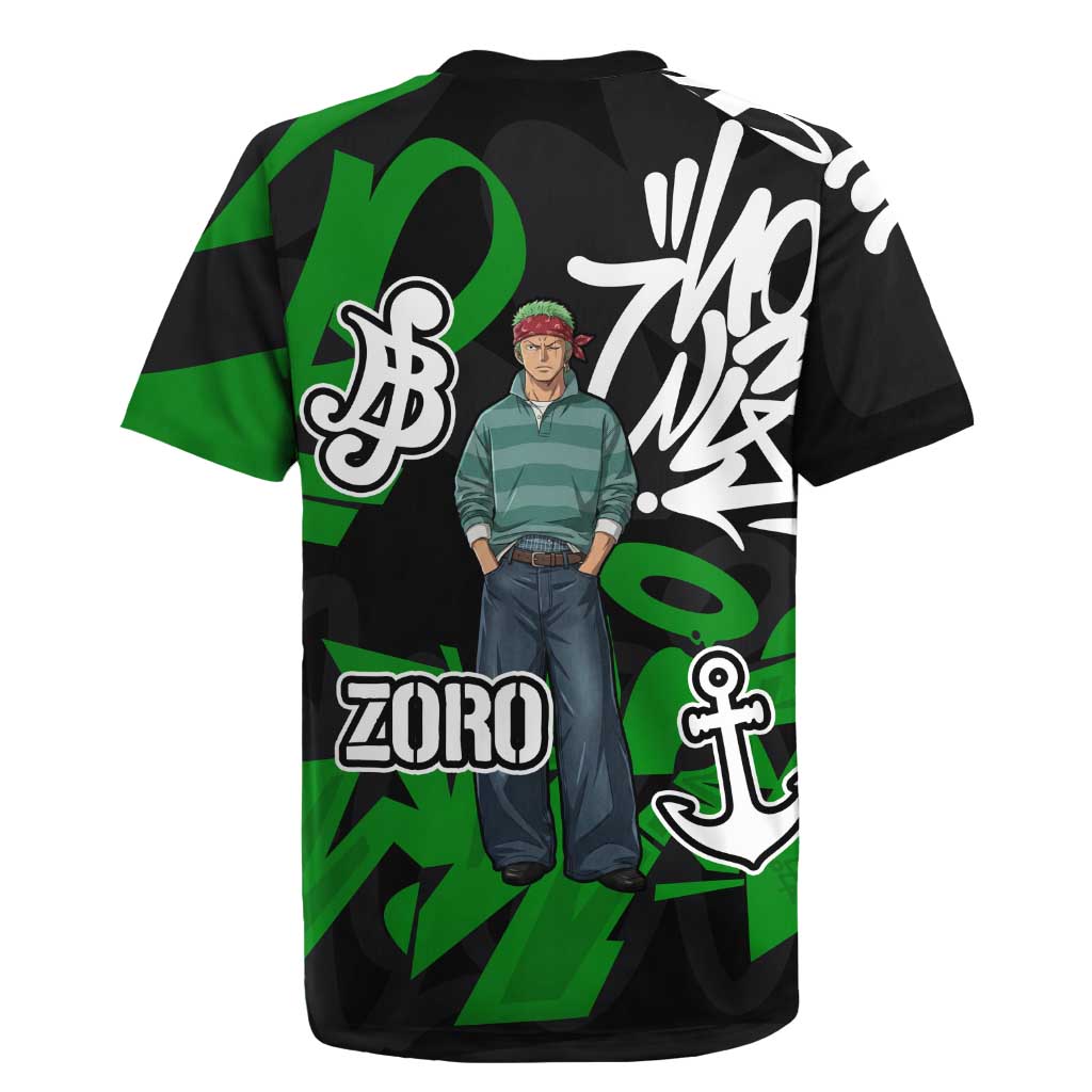 Roronoa Zoro One Piece Rugby Jersey Graffiti Street Art Anime Collage