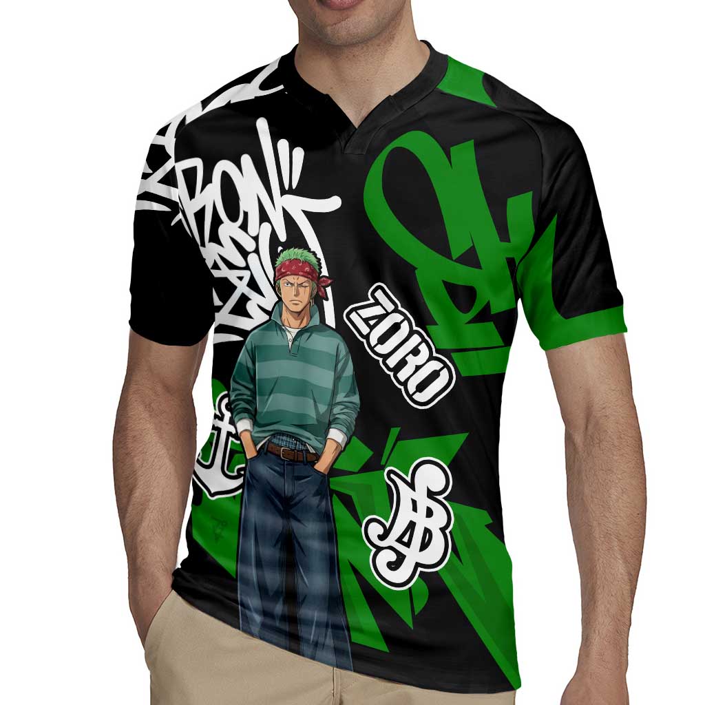 Roronoa Zoro One Piece Rugby Jersey Graffiti Street Art Anime Collage
