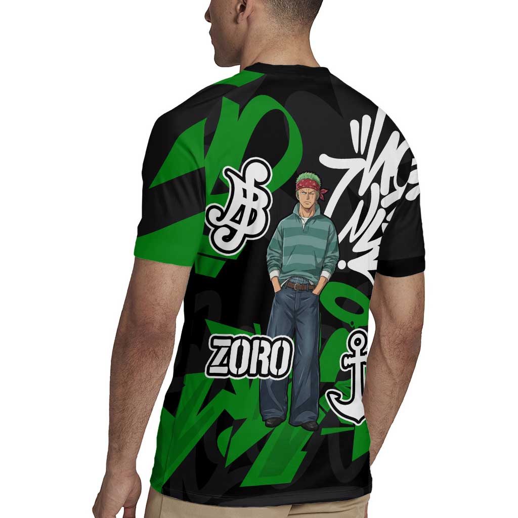 Roronoa Zoro One Piece Rugby Jersey Graffiti Street Art Anime Collage