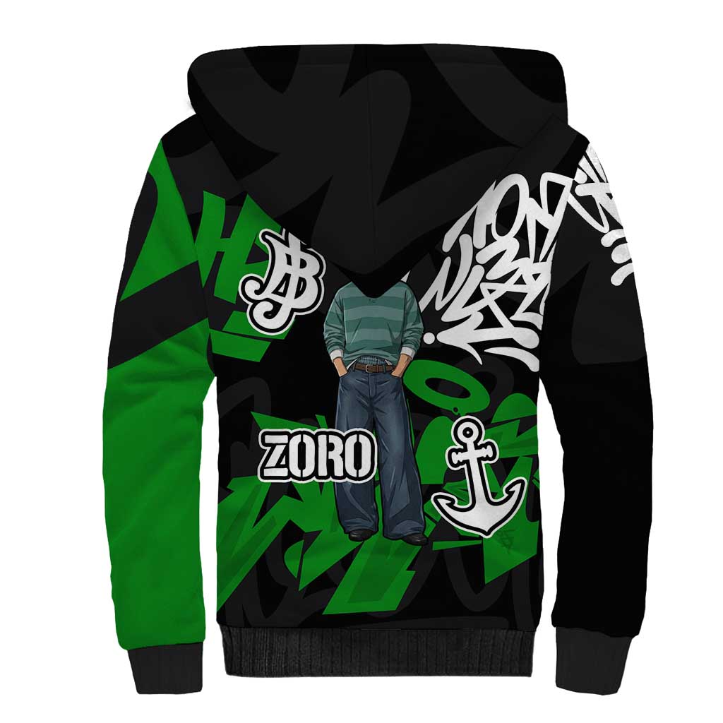 Roronoa Zoro One Piece Sherpa Hoodie Graffiti Street Art Anime Collage