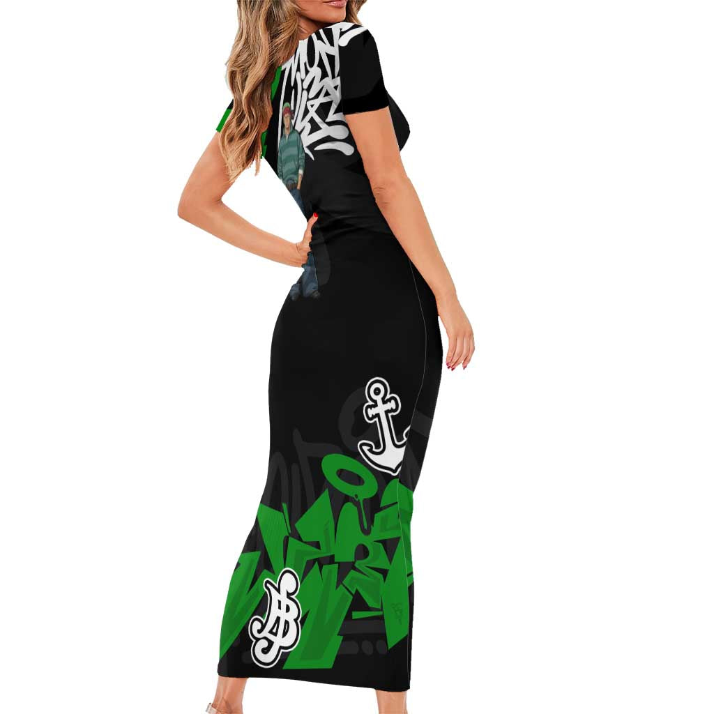 Roronoa Zoro One Piece Short Sleeve Bodycon Dress Graffiti Street Art Anime Collage