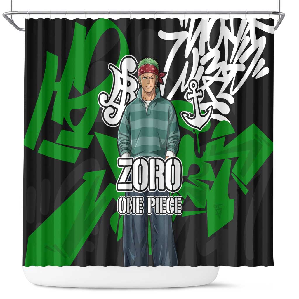 Roronoa Zoro One Piece Shower Curtain Graffiti Street Art Anime Collage