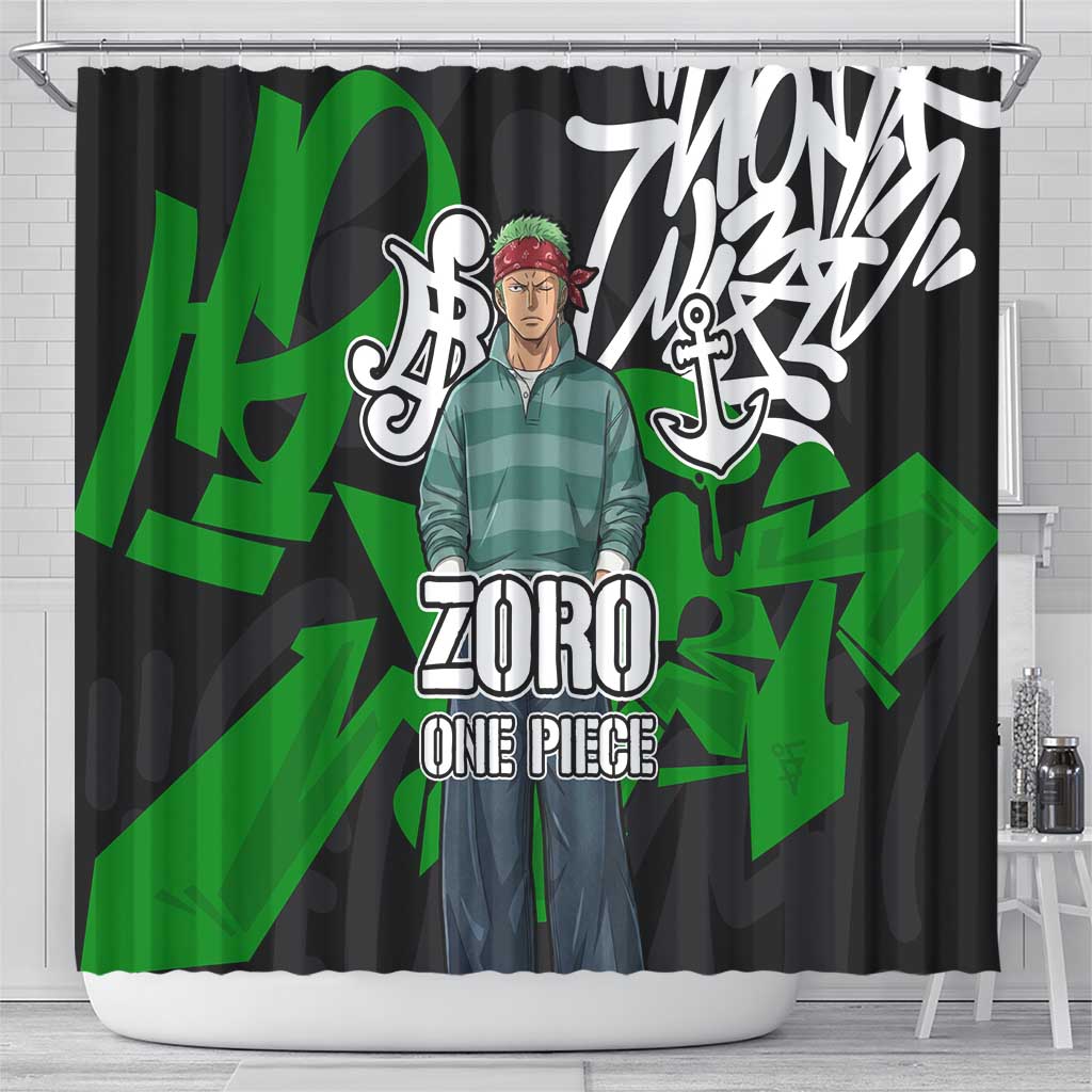 Roronoa Zoro One Piece Shower Curtain Graffiti Street Art Anime Collage