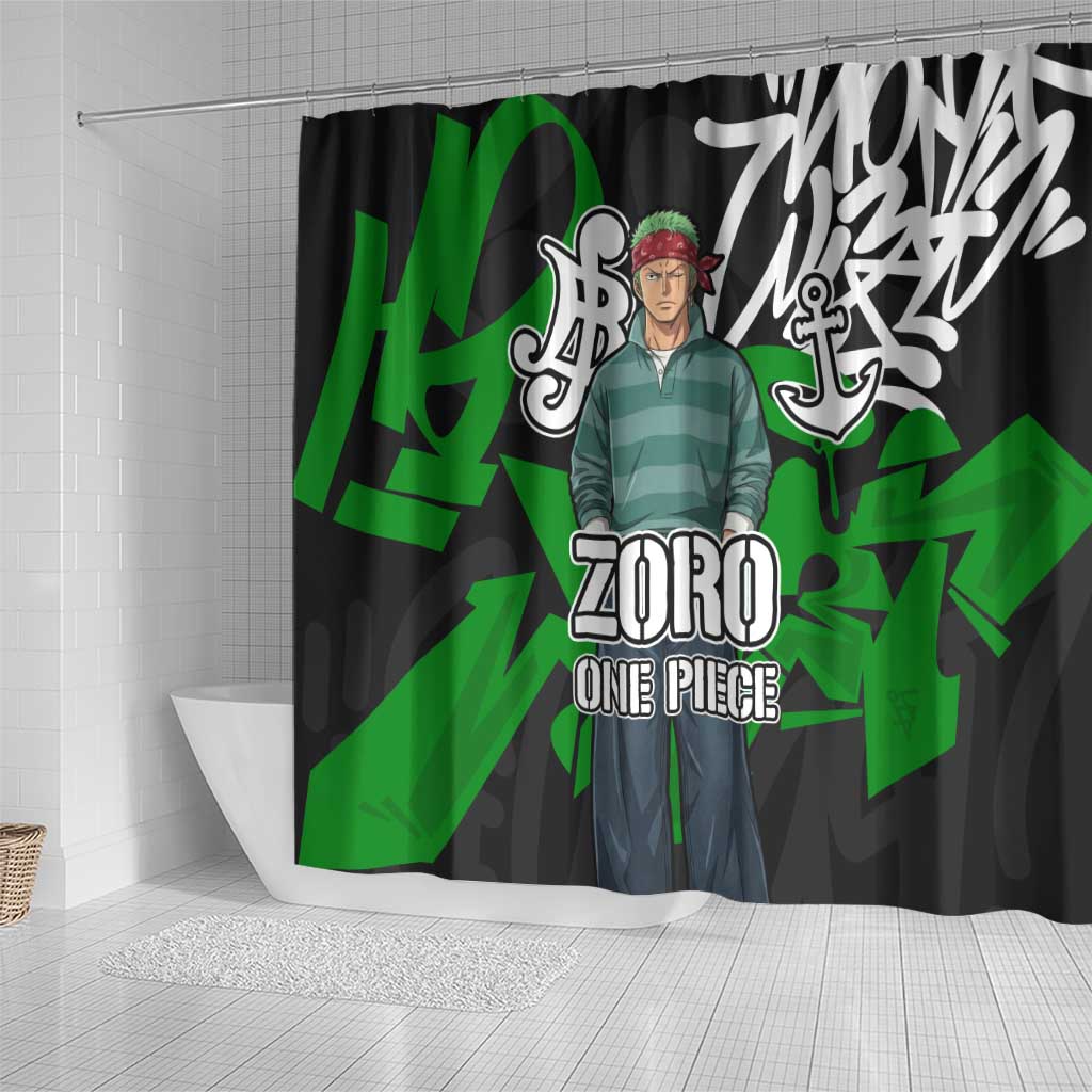Roronoa Zoro One Piece Shower Curtain Graffiti Street Art Anime Collage
