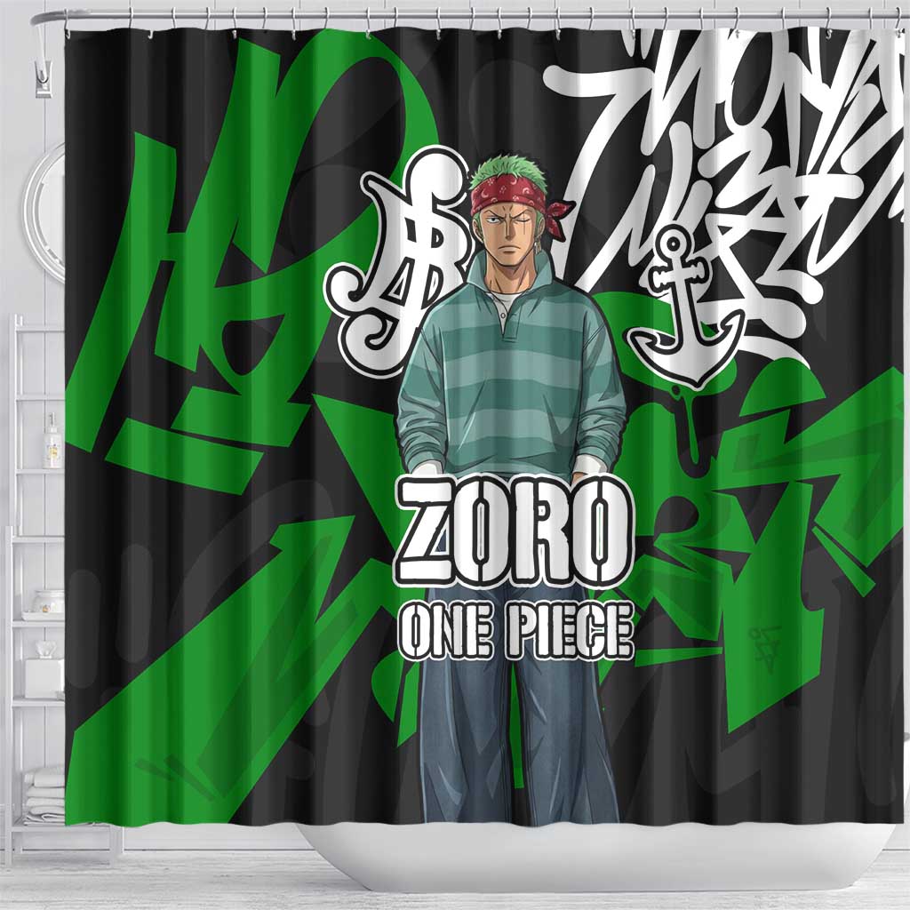 Roronoa Zoro One Piece Shower Curtain Graffiti Street Art Anime Collage