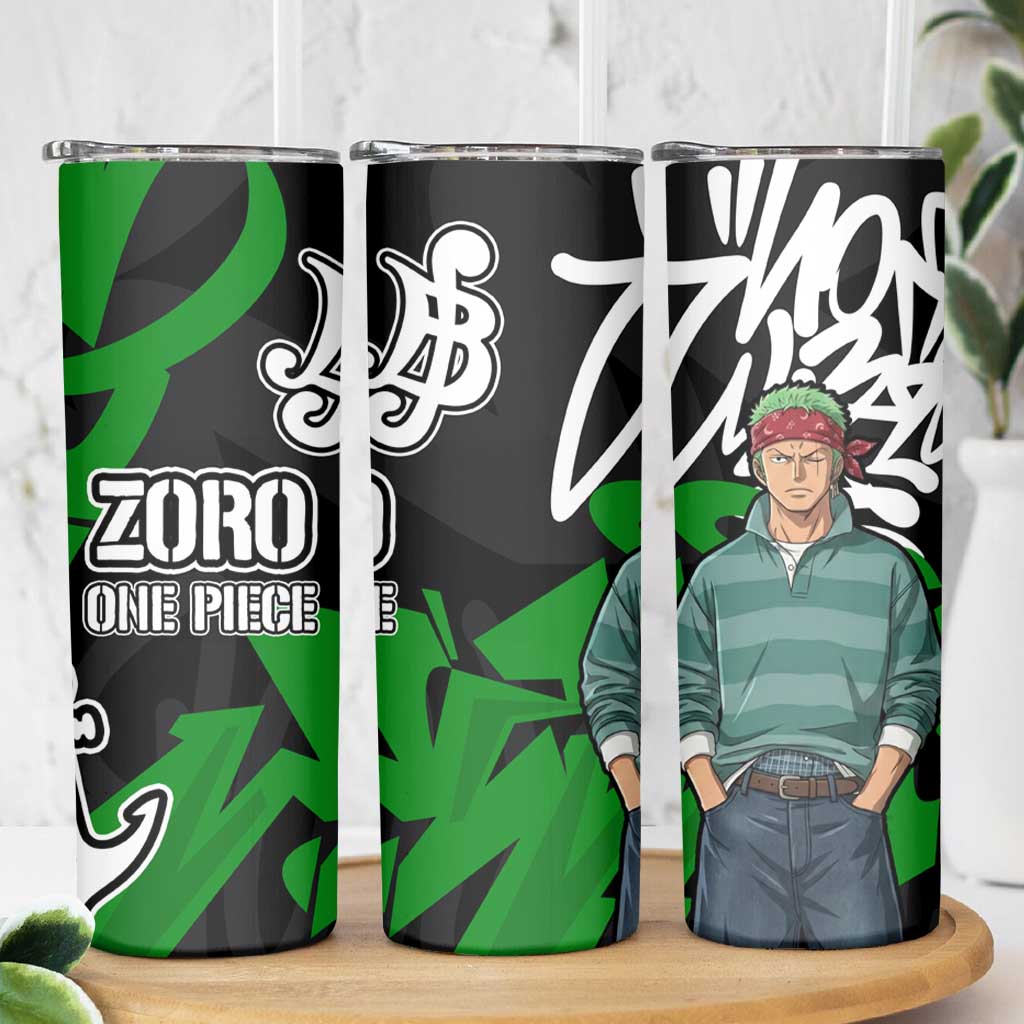 Roronoa Zoro One Piece Skinny Tumbler Graffiti Street Art Anime Collage