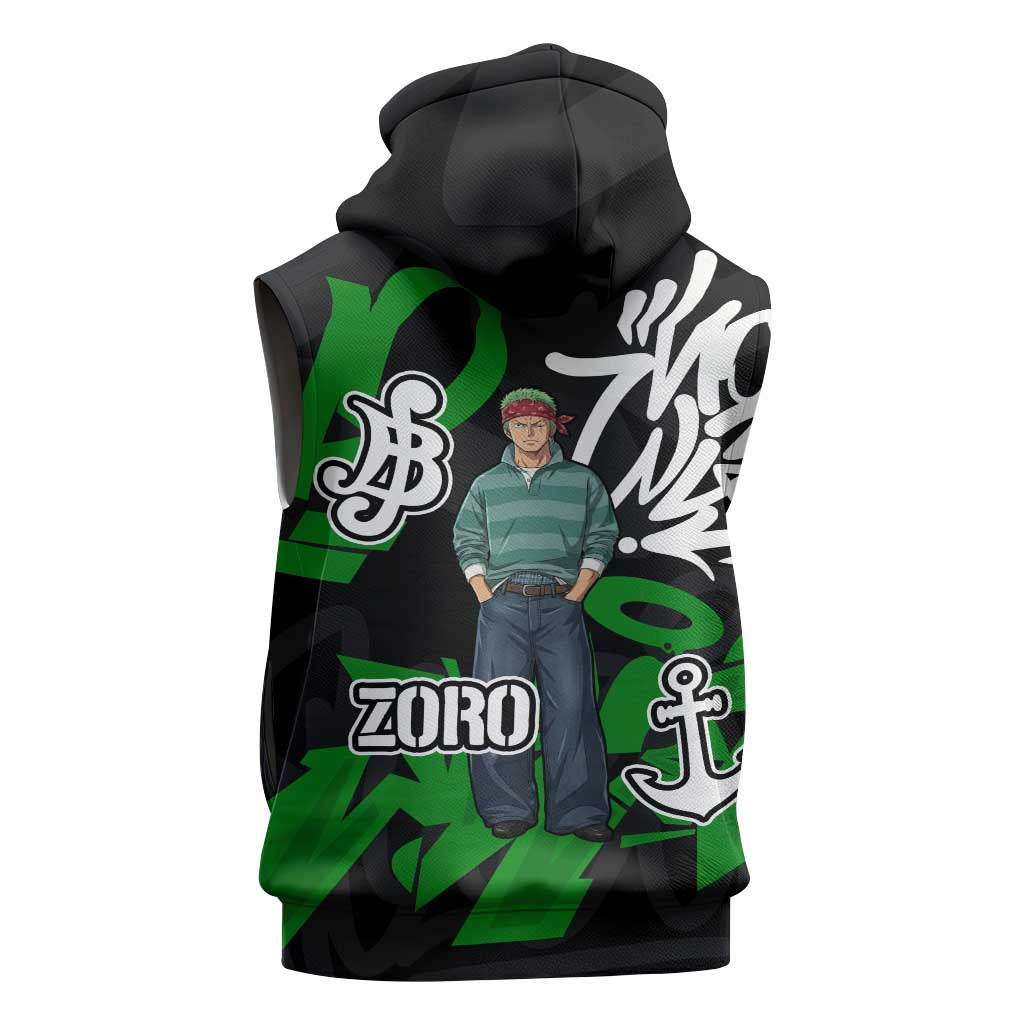 Roronoa Zoro One Piece Sleeveless Hoodie Graffiti Street Art Anime Collage