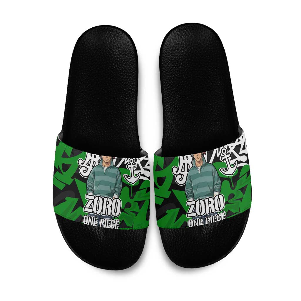 Roronoa Zoro One Piece Slide Sandals Graffiti Street Art Anime Collage