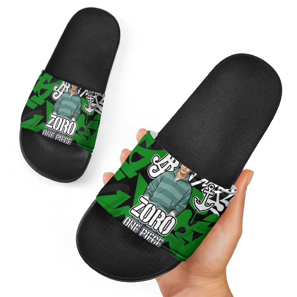 Roronoa Zoro One Piece Slide Sandals Graffiti Street Art Anime Collage