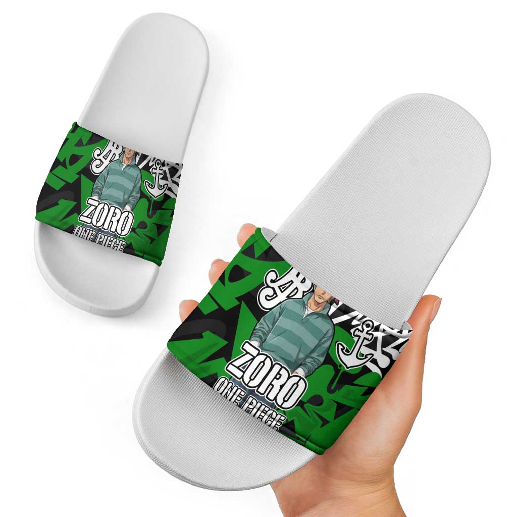 Roronoa Zoro One Piece Slide Sandals Graffiti Street Art Anime Collage