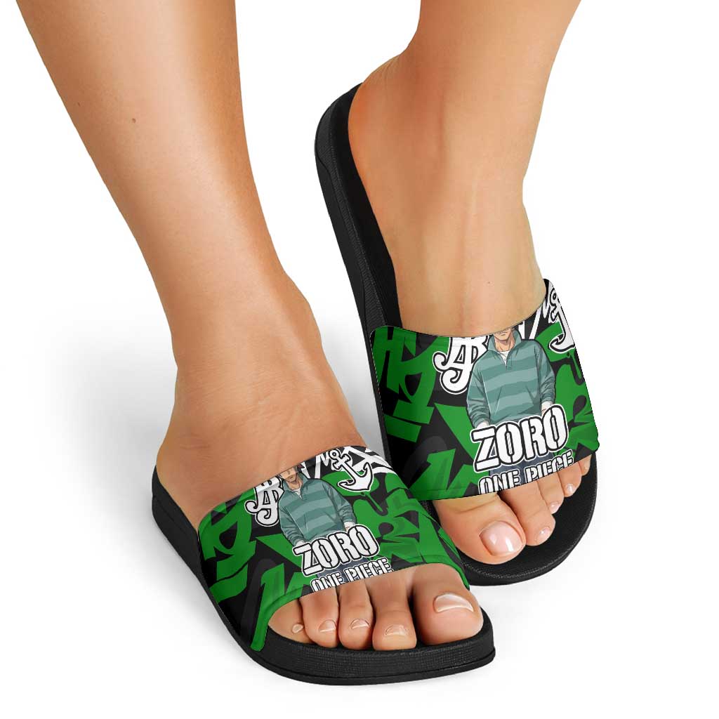 Roronoa Zoro One Piece Slide Sandals Graffiti Street Art Anime Collage
