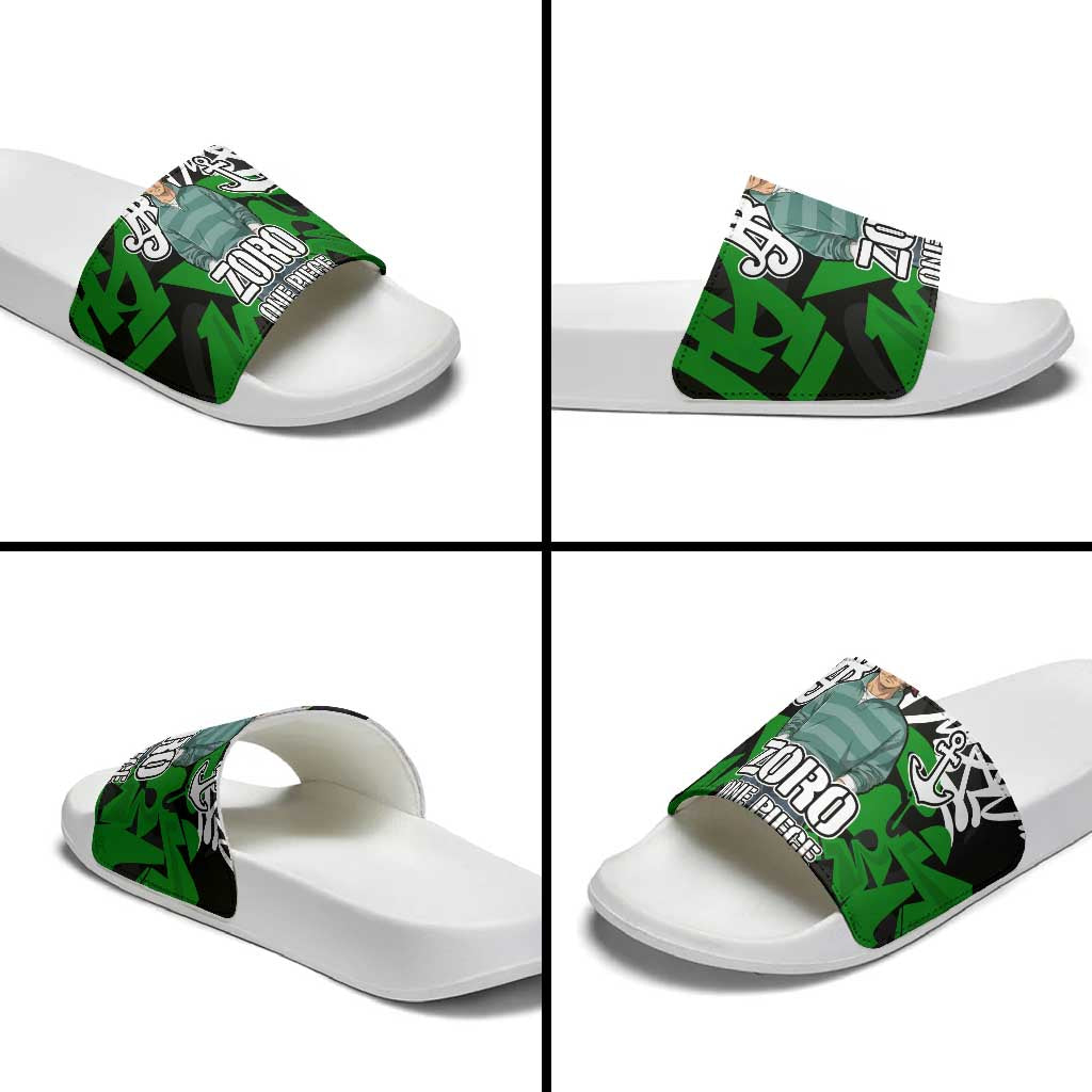 Roronoa Zoro One Piece Slide Sandals Graffiti Street Art Anime Collage