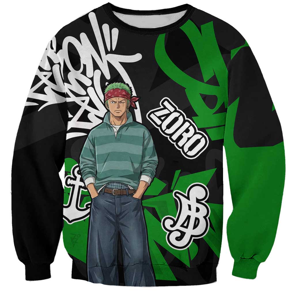 Roronoa Zoro One Piece Sweatshirt Graffiti Street Art Anime Collage