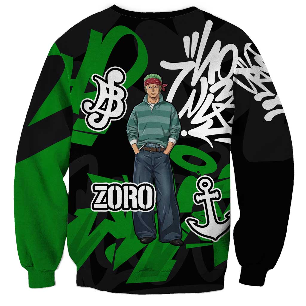 Roronoa Zoro One Piece Sweatshirt Graffiti Street Art Anime Collage