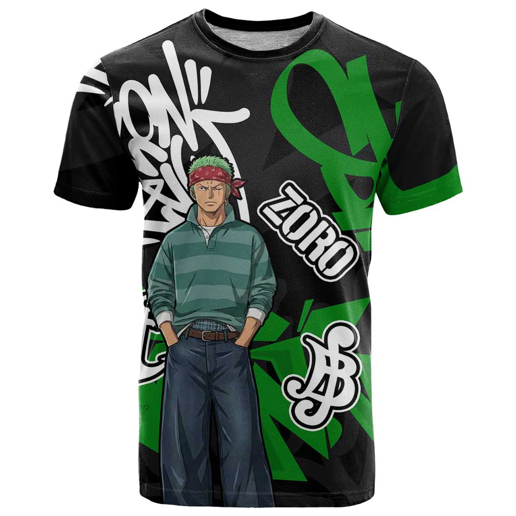 Roronoa Zoro One Piece T Shirt Graffiti Street Art Anime Collage