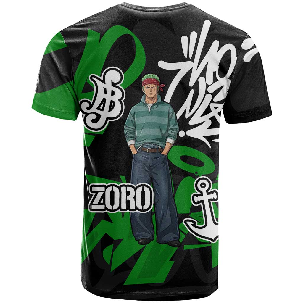 Roronoa Zoro One Piece T Shirt Graffiti Street Art Anime Collage
