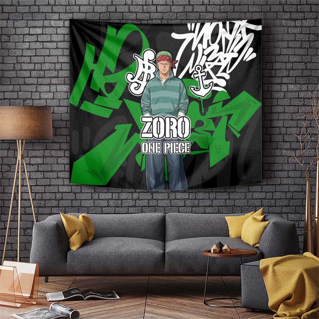 Roronoa Zoro One Piece Tapestry Graffiti Street Art Anime Collage