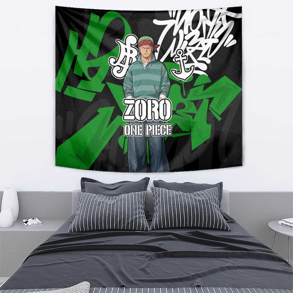 Roronoa Zoro One Piece Tapestry Graffiti Street Art Anime Collage