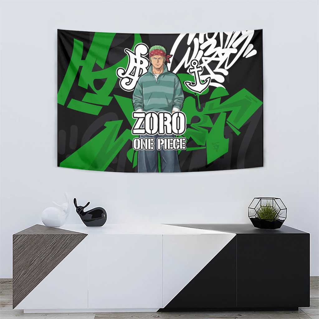 Roronoa Zoro One Piece Tapestry Graffiti Street Art Anime Collage
