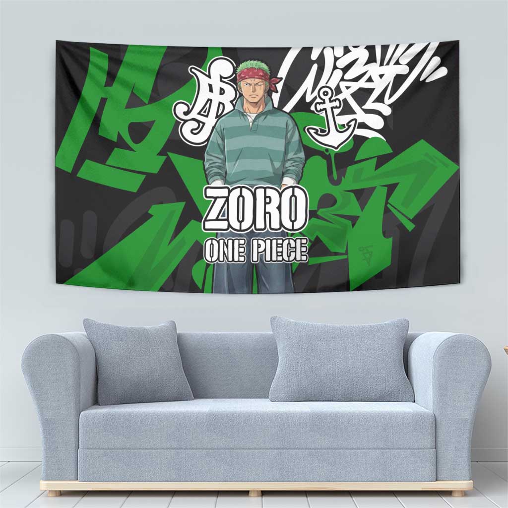 Roronoa Zoro One Piece Tapestry Graffiti Street Art Anime Collage