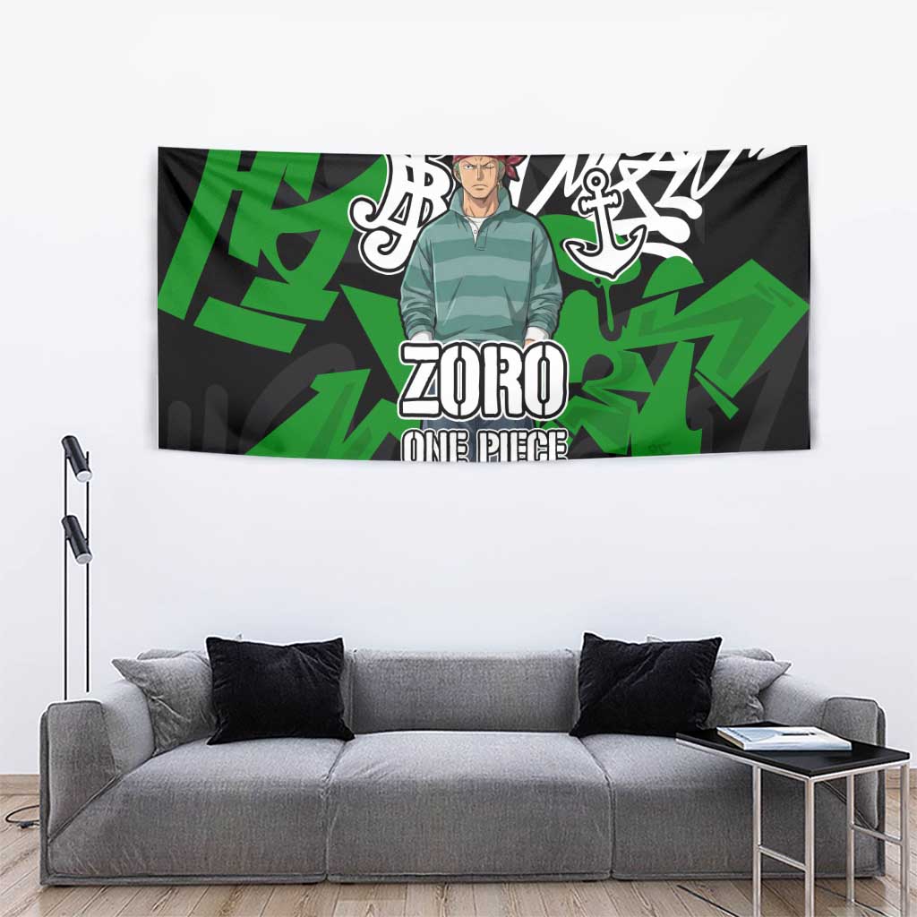 Roronoa Zoro One Piece Tapestry Graffiti Street Art Anime Collage