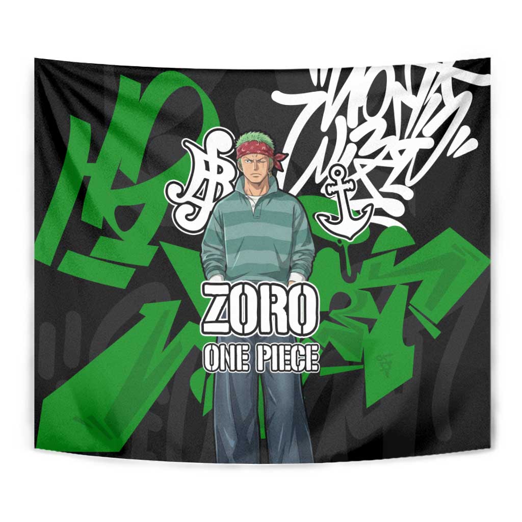Roronoa Zoro One Piece Tapestry Graffiti Street Art Anime Collage