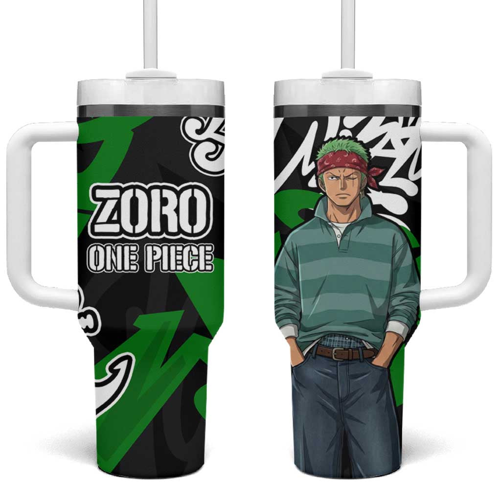 Roronoa Zoro One Piece Tumbler With Handle Graffiti Street Art Anime Collage