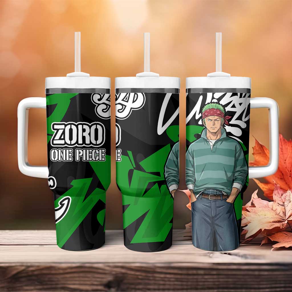 Roronoa Zoro One Piece Tumbler With Handle Graffiti Street Art Anime Collage