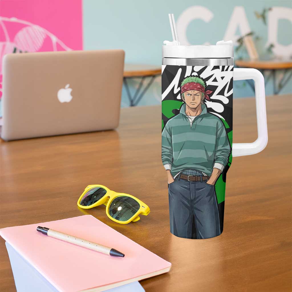 Roronoa Zoro One Piece Tumbler With Handle Graffiti Street Art Anime Collage