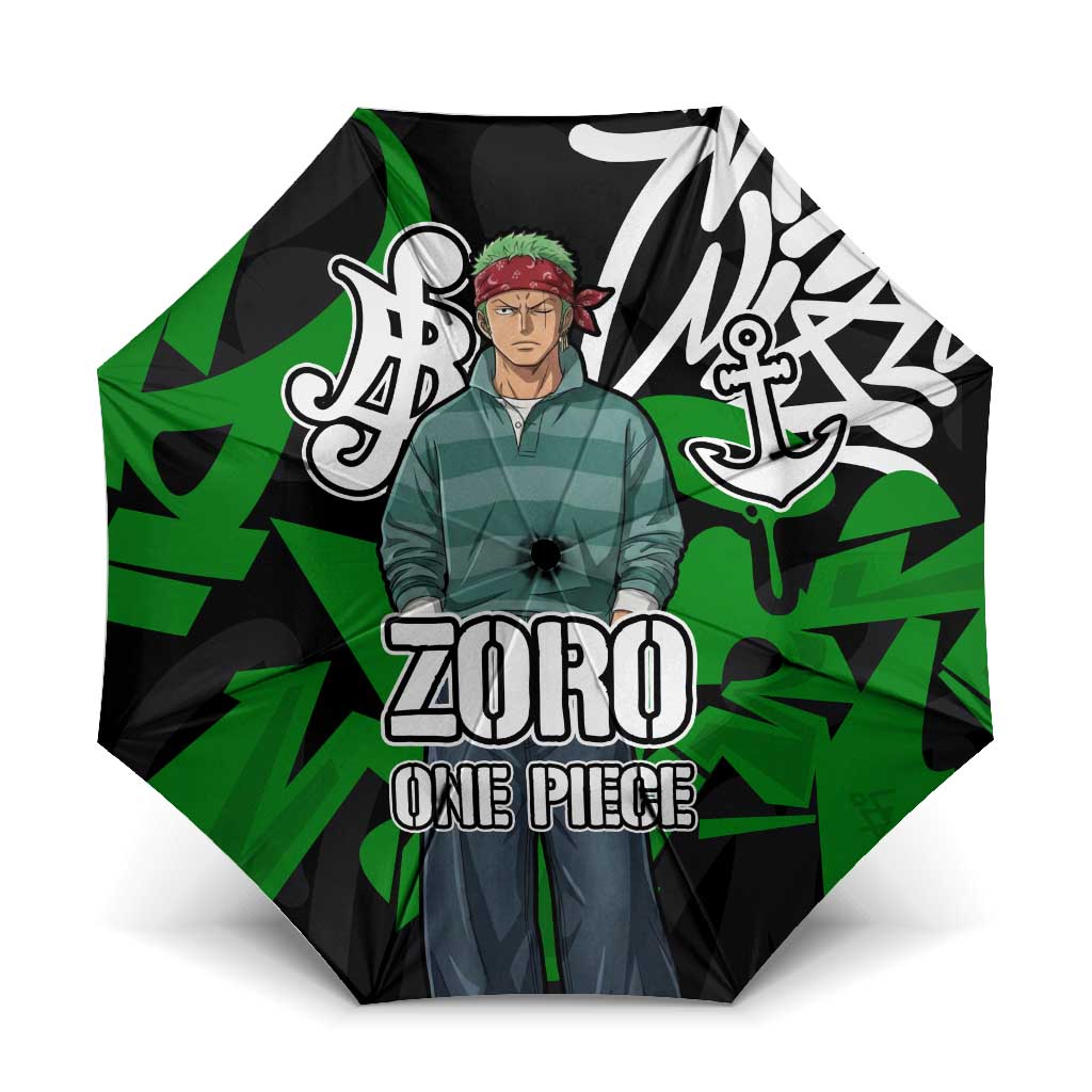 Roronoa Zoro One Piece Umbrella Graffiti Street Art Anime Collage