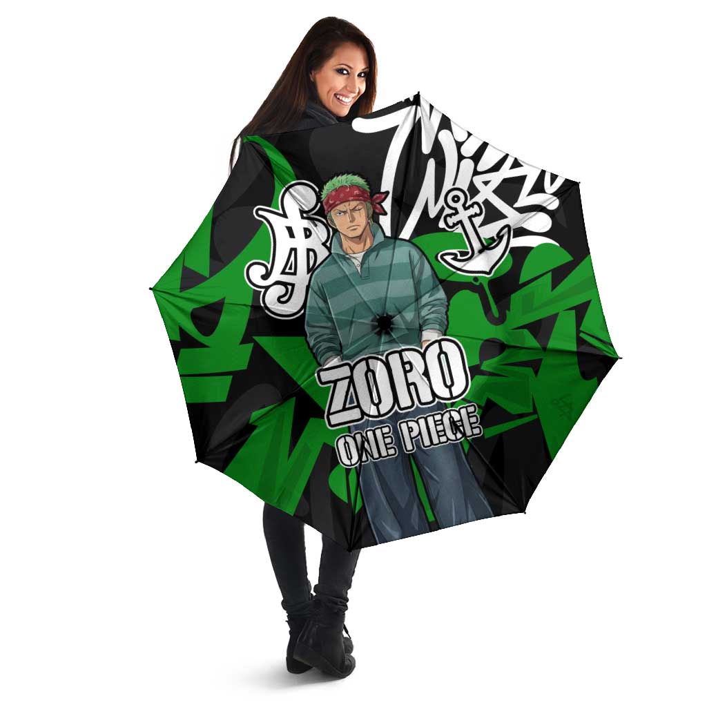 Roronoa Zoro One Piece Umbrella Graffiti Street Art Anime Collage