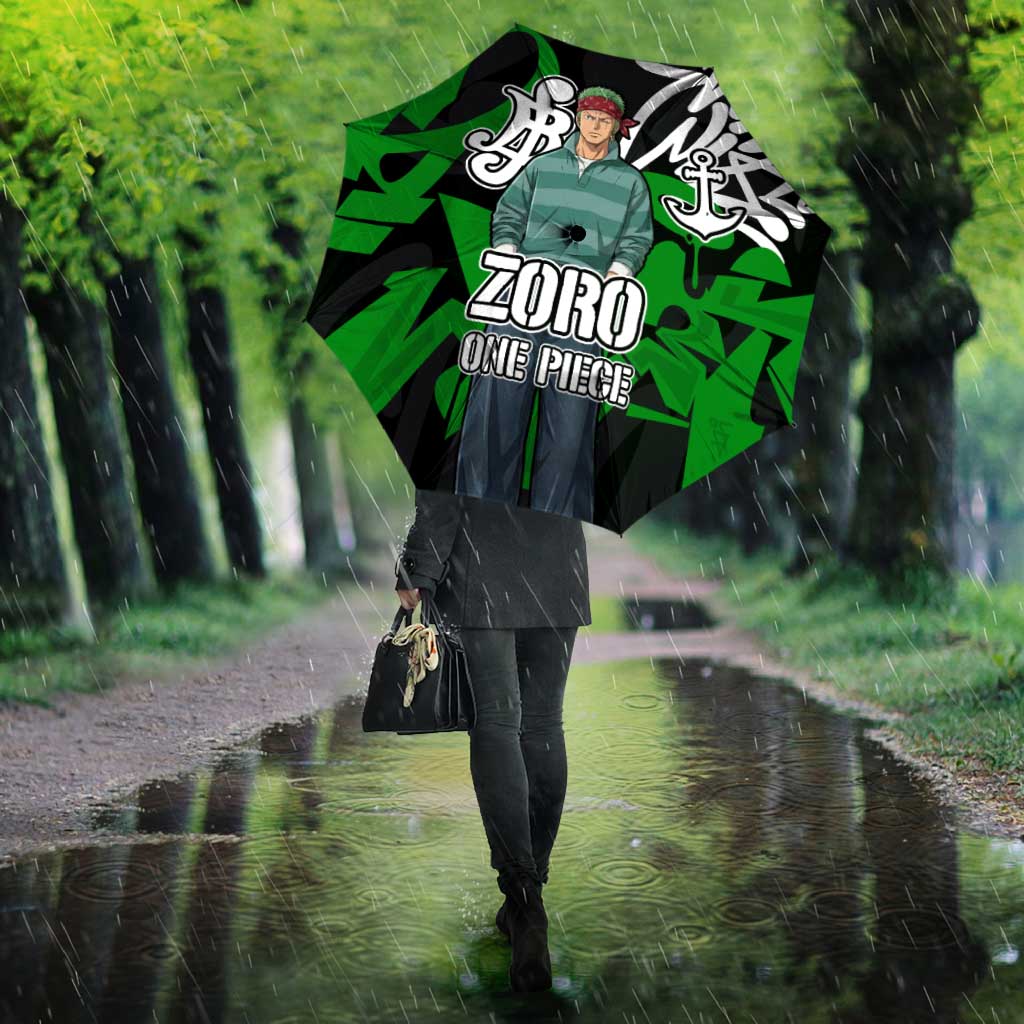 Roronoa Zoro One Piece Umbrella Graffiti Street Art Anime Collage
