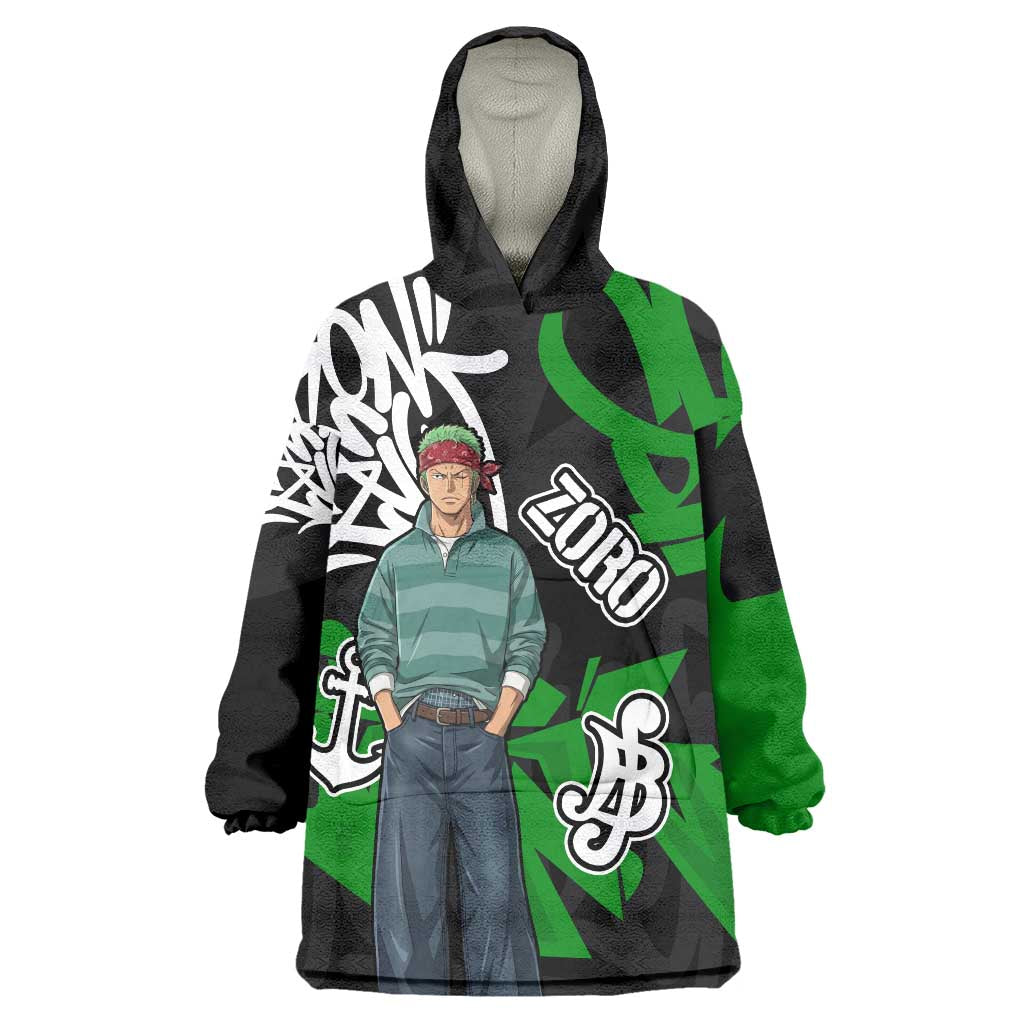 Roronoa Zoro One Piece Wearable Blanket Hoodie Graffiti Street Art Anime Collage
