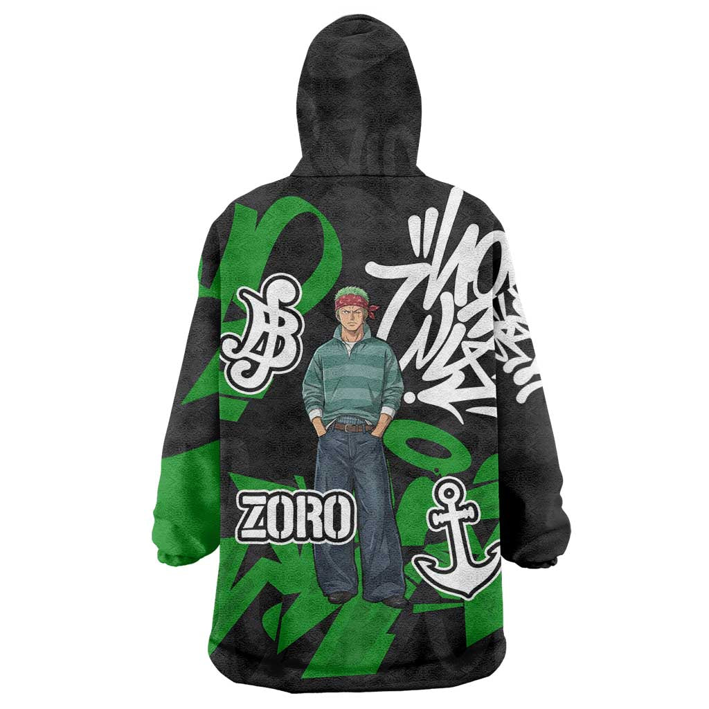 Roronoa Zoro One Piece Wearable Blanket Hoodie Graffiti Street Art Anime Collage