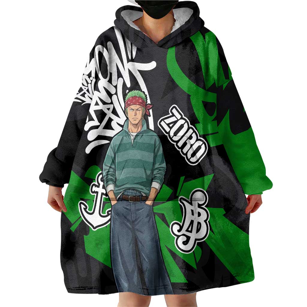 Roronoa Zoro One Piece Wearable Blanket Hoodie Graffiti Street Art Anime Collage