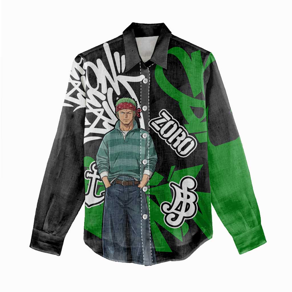 Roronoa Zoro One Piece Women Casual Shirt Graffiti Street Art Anime Collage