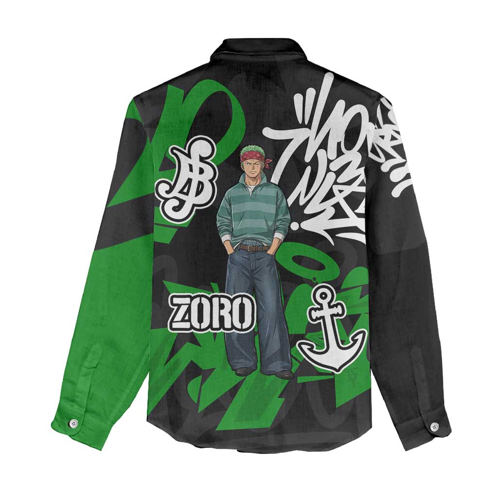 Roronoa Zoro One Piece Women Casual Shirt Graffiti Street Art Anime Collage