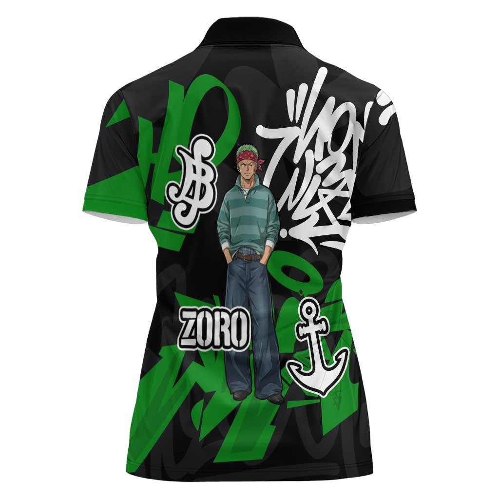 Roronoa Zoro One Piece Women Polo Shirt Graffiti Street Art Anime Collage