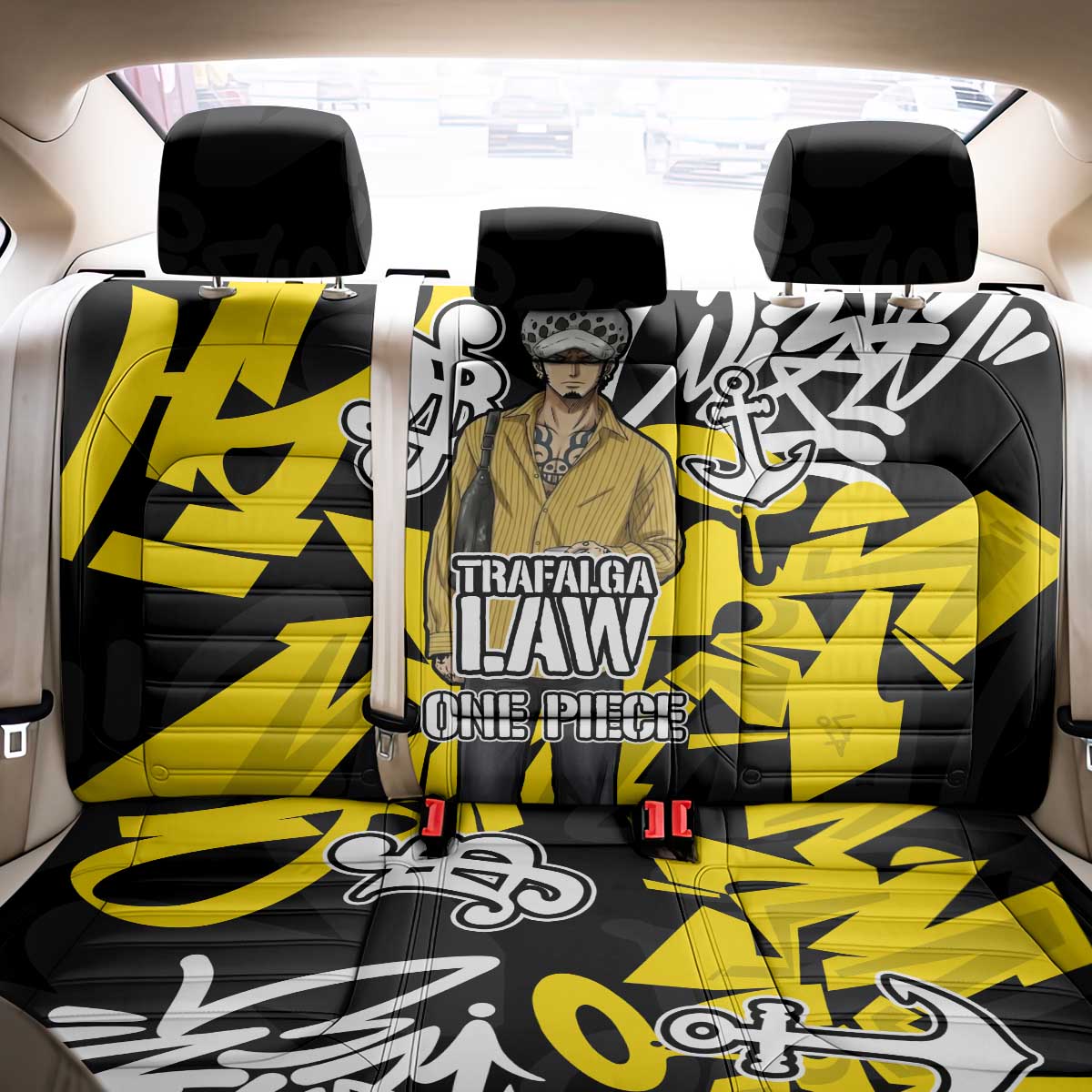 Trafalgar Law One Piece Back Car Seat Cover Graffiti Street Art Anime Collage