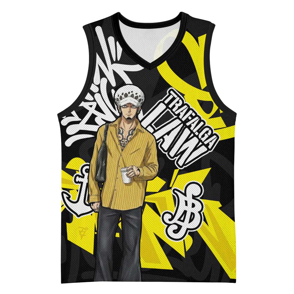 Trafalgar Law One Piece Basketball Jersey Graffiti Street Art Anime Collage