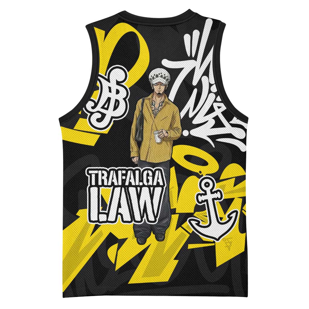 Trafalgar Law One Piece Basketball Jersey Graffiti Street Art Anime Collage
