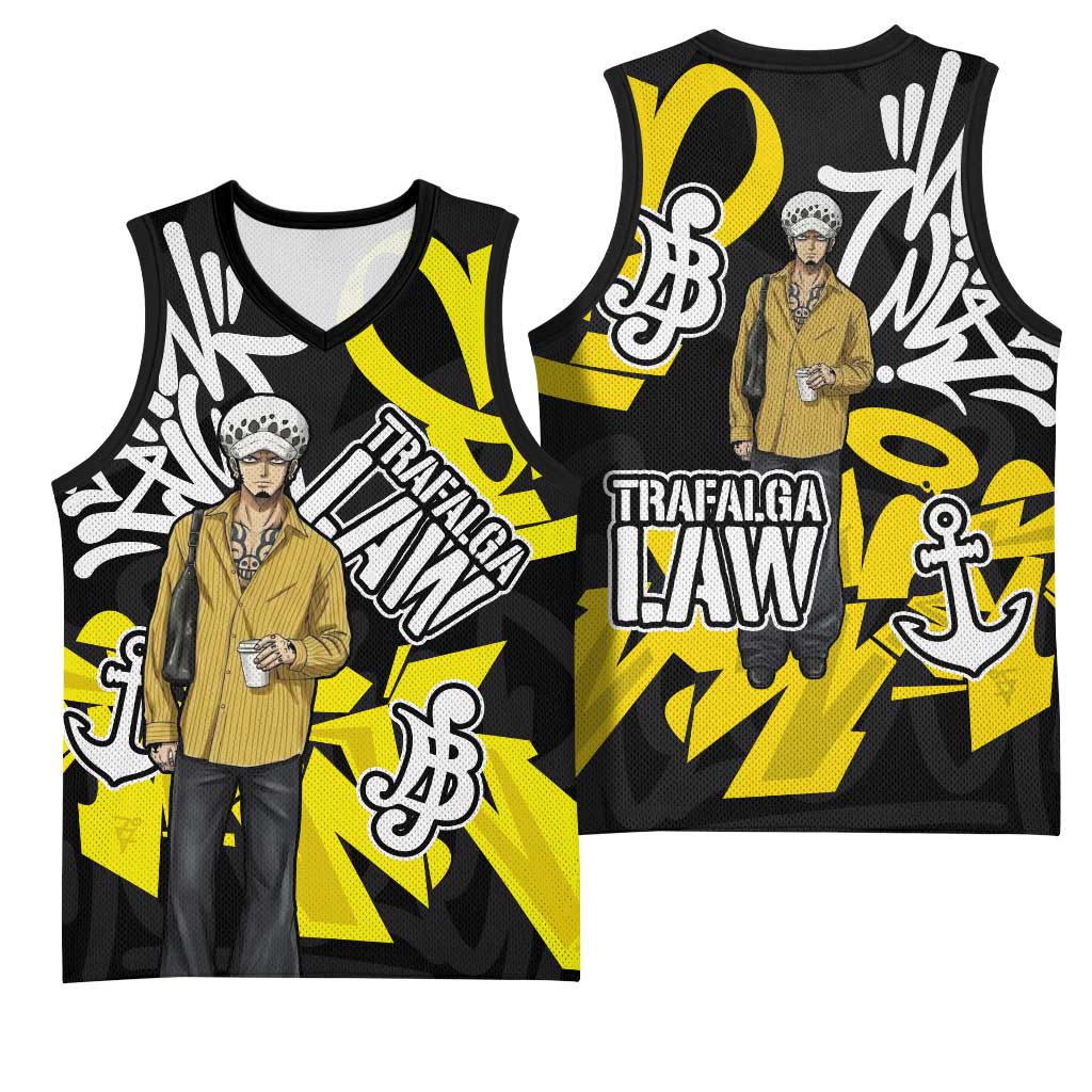 Trafalgar Law One Piece Basketball Jersey Graffiti Street Art Anime Collage