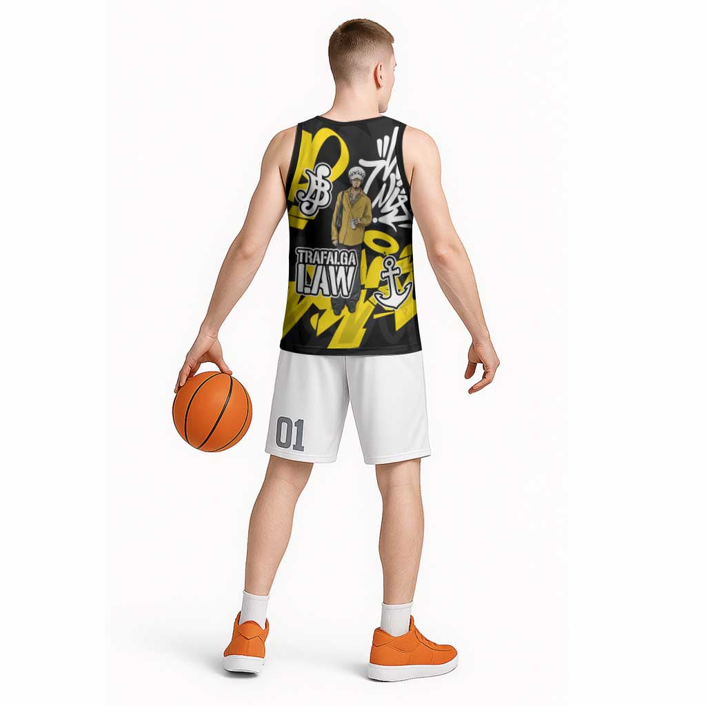 Trafalgar Law One Piece Basketball Jersey Graffiti Street Art Anime Collage