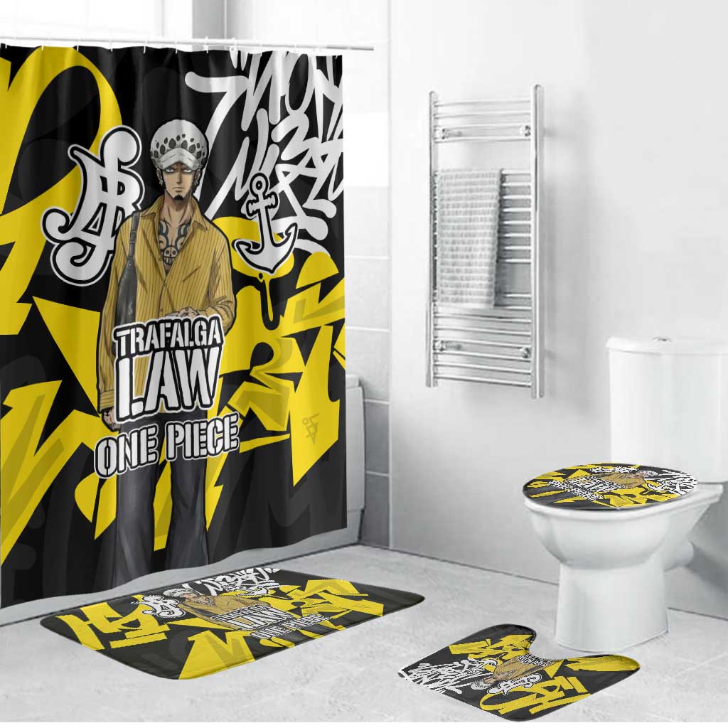 Trafalgar Law One Piece Bathroom Set Graffiti Street Art Anime Collage